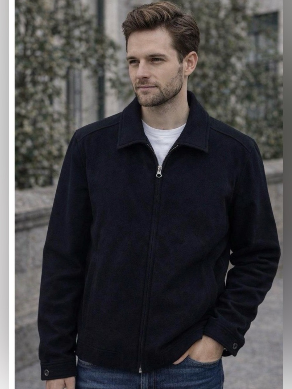 GAP Men's black Zip-Front Jacket wool blend coat large classic vintage timeless